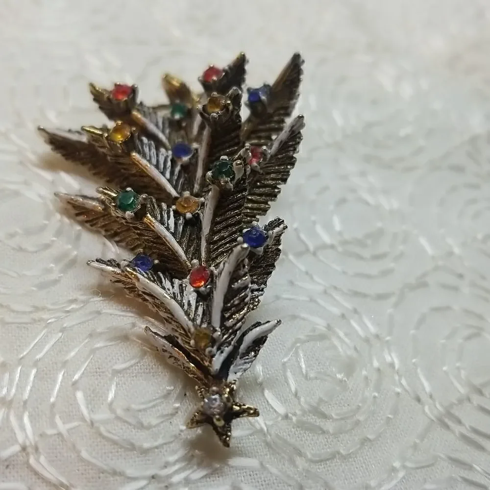 ART Brooch Pin Frosted Christmas Tree Rhinestones Vintage Brooch Pin